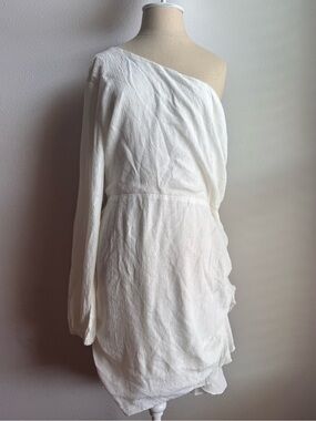 NWT Off White One-Shoulder Asymmetric Long Sleeve Mini Dress Size 14